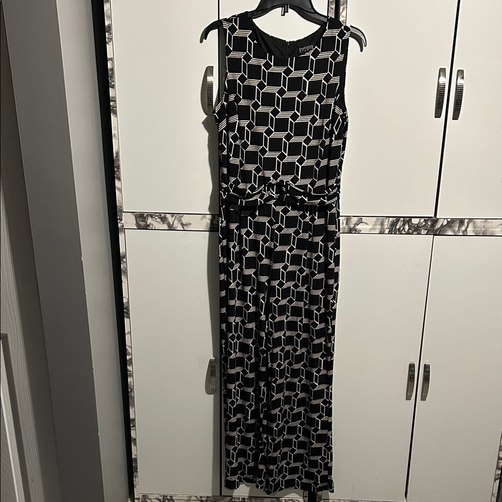 Enfocus Studio Black and Tan Geometric Jumpsuit